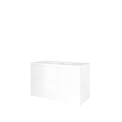 Proline Porselein Elegant badmeubelset met wastafelonderkast asymmetrisch met 2 laden en glans witte wastafel met 1 kraangat 100 x 46 x 60 cm, glans wit