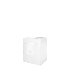 Proline Porselein Loft badmeubelset met wastafelonderkast met 2 asymmetrische lades en porseleinen wastafel zonder kraangat 60 x 73 x 46 cm, glans wit