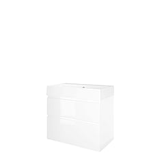 Proline Porselein Loft badmeubelset met wastafelonderkast met 2 asymmetrische lades en porseleinen wastafel zonder kraangat 80 x 73 x 46 cm, glans wit