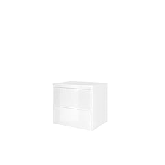 Proline polystone Elegant badmeubelset met wastafelonderkast met 2 lades en polystone wastafel zonder kraangat 60 x 54,5 x 46 cm, glanzend wit / glanzend wit