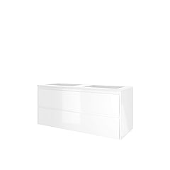 Proline polystone Elegant badmeubelset met wastafelonderkast met 2 lades en polystone wastafel zonder kraangat 120 x 54,5 x 46 cm, glanzend wit / mat wit
