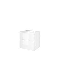 Proline polystone Elegant badmeubelset met wastafelonderkast met 2 asymmetrische lades en polystone wastafel zonder kraangat 60 x 62,5 x 46 cm, glanzend wit / mat wit