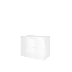 Proline polystone Elegant badmeubelset met wastafelonderkast met 2 asymmetrische lades en polystone wastafel zonder kraangat 80 x 62,5 x 46 cm, glanzend wit / glanzend wit