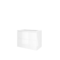Proline polystone Elegant badmeubelset met wastafelonderkast met 2 asymmetrische lades en polystone wastafel zonder kraangat 80 x 62,5 x 46 cm, glanzend wit / mat wit