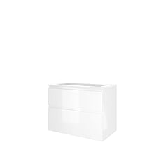 Proline polystone Elegant badmeubelset met wastafelonderkast met 2 asymmetrische lades en polystone wastafel met 1 kraangat 80 x 62,5 x 46 cm, glanzend wit / mat wit