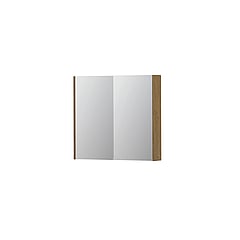 INK SPK2 spiegelkast met 2 dubbelzijdige spiegeldeuren, 2 verstelbare glazen planchetten, stopcontact en schakelaar 80 x 14 x 73 cm, fineer natur