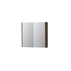INK SPK2 spiegelkast met 2 dubbelzijdige spiegeldeuren, 2 verstelbare glazen planchetten, stopcontact en schakelaar 80 x 14 x 73 cm, massief eiken charcoal