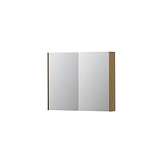 INK SPK2 spiegelkast met 2 dubbelzijdige spiegeldeuren, 2 verstelbare glazen planchetten, stopcontact en schakelaar 90 x 14 x 73 cm, fineer natur