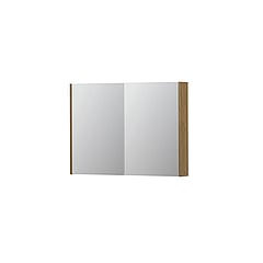 INK SPK2 spiegelkast met 2 dubbelzijdige spiegeldeuren, 4 verstelbare glazen planchetten, stopcontact en schakelaar 100 x 14 x 73 cm, fineer natur