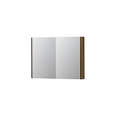 INK SPK2 spiegelkast met 2 dubbelzijdige spiegeldeuren, 4 verstelbare glazen planchetten, stopcontact en schakelaar 100 x 14 x 73 cm, massief eiken ash grey
