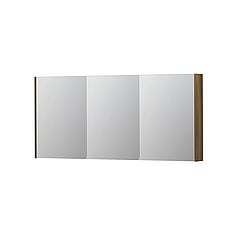 INK SPK2 spiegelkast met 3 dubbelzijdige spiegeldeuren, 6 verstelbare glazen planchetten, stopcontact en schakelaar 160 x 14 x 73 cm, massief eiken ash grey