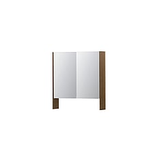 INK SPK3 spiegelkast met 2 dubbel gespiegelde deuren, open planchet, stopcontact en schakelaar 70 x 14 x 74 cm, massief eiken aqua