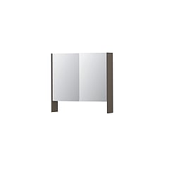 INK SPK3 spiegelkast met 2 dubbel gespiegelde deuren, open planchet, stopcontact en schakelaar 80 x 14 x 74 cm, mat taupe