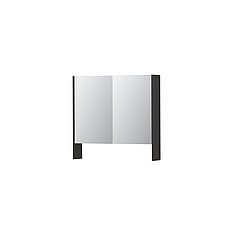 INK SPK3 spiegelkast met 2 dubbel gespiegelde deuren, open planchet, stopcontact en schakelaar 80 x 14 x 74 cm, hoogglans antraciet