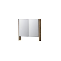 INK SPK3 spiegelkast met 2 dubbel gespiegelde deuren, open planchet, stopcontact en schakelaar 80 x 14 x 74 cm, naturel eiken