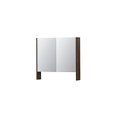 INK SPK3 spiegelkast met 2 dubbel gespiegelde deuren, open planchet, stopcontact en schakelaar 80 x 14 x 74 cm, fineer chocolate