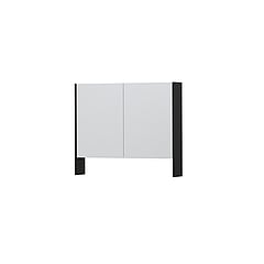 INK SPK3 spiegelkast met 2 dubbel gespiegelde deuren, open planchet, stopcontact en schakelaar 90 x 14 x 74 cm, mat zwart