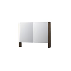 INK SPK3 spiegelkast met 2 dubbel gespiegelde deuren, open planchet, stopcontact en schakelaar 100 x 14 x 74 cm, massief eiken charcoal