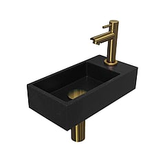 INK Versus fonteinpack inclusief quartz fontein met afzetplateau rechts, fonteinkraan, designsifon, designplug en montageset 36x9x18 cm, quartz zwart / brushed mat goud