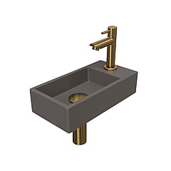 INK Versus fonteinpack inclusief quartz fontein met afzetplateau rechts, fonteinkraan, designsifon, designplug en montageset 36x9x18 cm, quartz beton / brushed mat goud
