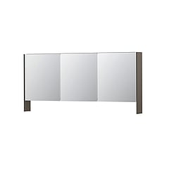 INK SPK3 spiegelkast met 3 dubbel gespiegelde deuren, open planchet, stopcontact en schakelaar 160 x 14 x 74 cm, mat taupe