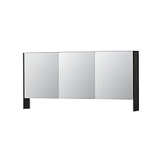 INK SPK3 spiegelkast met 3 dubbel gespiegelde deuren, open planchet, stopcontact en schakelaar 160 x 14 x 74 cm, houtskool eiken