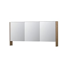INK SPK3 spiegelkast met 3 dubbel gespiegelde deuren, open planchet, stopcontact en schakelaar 160 x 14 x 74 cm, fineer ash grey