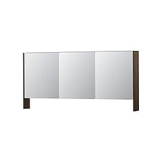 INK SPK3 spiegelkast met 3 dubbel gespiegelde deuren, open planchet, stopcontact en schakelaar 160 x 14 x 74 cm, massief eiken charcoal