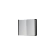 INK SPK1 spiegelkast met 2 dubbel gespiegelde deuren, 1 verstelbaar glazen planchet, stopcontact en schakelaar 70 x 14 x 60 cm, mat grijs