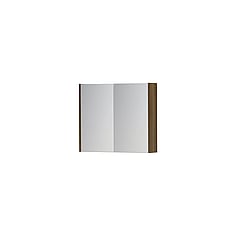 INK SPK1 spiegelkast met 2 dubbel gespiegelde deuren, 1 verstelbaar glazen planchet, stopcontact en schakelaar 70 x 14 x 60 cm, massief eiken ash grey