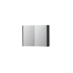 INK SPK1 spiegelkast met 2 dubbel gespiegelde deuren, 1 verstelbaar glazen planchet, stopcontact en schakelaar 80 x 14 x 60 cm, mat antraciet
