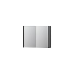 INK SPK1 spiegelkast met 2 dubbel gespiegelde deuren, 1 verstelbaar glazen planchet, stopcontact en schakelaar 80 x 14 x 60 cm, mat grijs