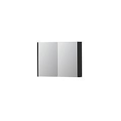 INK SPK1 spiegelkast met 2 dubbel gespiegelde deuren, 1 verstelbaar glazen planchet, stopcontact en schakelaar 80 x 14 x 60 cm, mat zwart