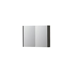 INK SPK1 spiegelkast met 2 dubbel gespiegelde deuren, 1 verstelbaar glazen planchet, stopcontact en schakelaar 80 x 14 x 60 cm, gerookt eiken