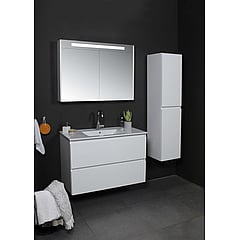 Basic Premium spiegelkast met geïntregeerde LED-verliching en spiegels aan buitenzijde op houten deuren 80 x 60 x 14 cm, ice white