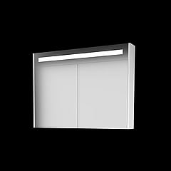 Basic Premium spiegelkast met geïntregeerde LED-verliching en spiegels aan buitenzijde op houten deuren 100 x 60 x 14 cm, ice white