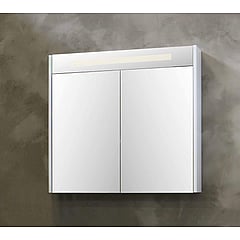 Basic Premium spiegelkast met geïntregeerde LED-verliching en spiegels aan buitenzijde op houten deuren 120 x 60 x 14 cm, ice white
