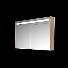 Basic Premium spiegelkast met geïntregeerde LED-verliching en spiegels aan buitenzijde op houten deuren 120 x 60 x 14 cm, whisky oak