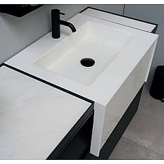 INK Tilo 600 wastafel zonder kraangat met voorzijde incl. tegelinleg 60x4x45 cm, onyx/solid surface mat wit/ mat wit marmer
