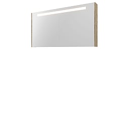 Proline Premium spiegelkast met spiegels aan binnen- en buitenzijde, geïntegreerde LED-verlichting en 3 deuren 140 x 60 x 14 cm, raw oak