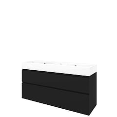 Proline Porselein Loft badmeubelset met wastafelonderkast asymmetrisch met 2 laden en glans witte wastafel zonder kraangaten 140 x 46 x 62 cm, mat zwart