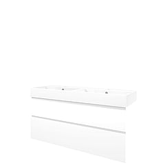 Proline Porselein Loft badmeubelset met wastafelonderkast asymmetrisch met 2 laden en glans witte wastafel met 2 kraangaten 140 x 46 x 62 cm, mat wit