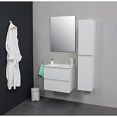 Sub Online flatpack badmeubelset met onderkast met acryl wastafel zonder kraangaten met spiegel 60x55x46cm, hoogglans wit