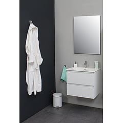 Sub Online flatpack badmeubelset met onderkast met porseleinen wastafel 1 kraangat met spiegel 60x55x46cm, hoogglans wit