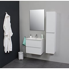 Sub Online flatpack badmeubelset met onderkast met porseleinen wastafel 1 kraangat met spiegel 60x55x46cm, hoogglans wit