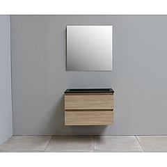 Sub Online flatpack badmeubelset met onderkast met acryl wastafel slate structuur zonder kraangaten met spiegel 80x55x46cm, eiken
