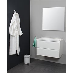 Sub Online flatpack badmeubelset met onderkast met acryl wastafel zonder kraangaten met spiegel 80x55x46cm, hoogglans wit
