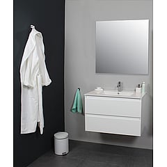 Sub Online flatpack badmeubelset met onderkast met porseleinen wastafel 1 kraangat met spiegel 80x55x46cm, hoogglans wit
