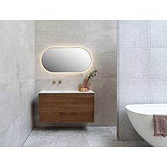 INK SP21 ovale spiegel verzonken in stalen kader met indirecte LED-verlichting, verwarming, colour-changing en sensorschakelaar 120 x 60 x 4 cm, mat goud