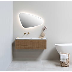 INK SP23 spiegel met organische vorm in stalen kader rechter versie voorzien van dimbare LED-verlichting, verwarming en colour-changing 50 x 80 x 4 cm, mat wit